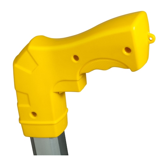 STANLEY 1-77-174 photography of yellow plastic handle with grip and holes, close-up on white background.