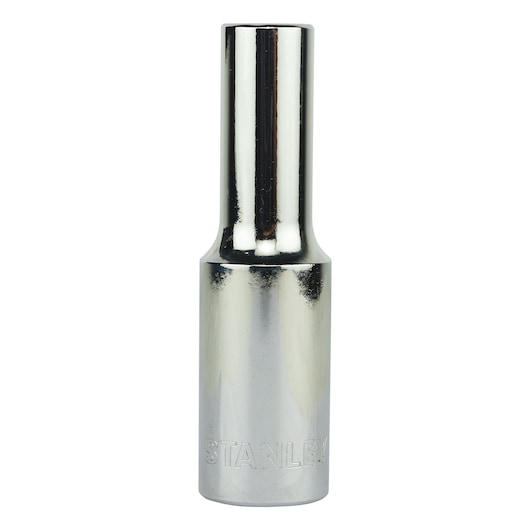 STANLEY 1-86-418 chrome deep socket, product photography, front angle on white background.