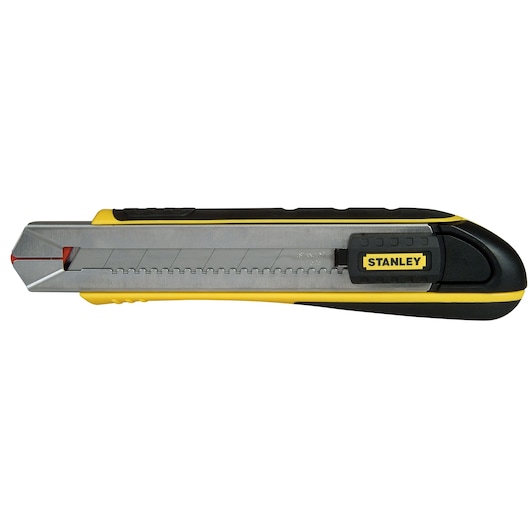 STANLEY 10-486 snap-off utility knife, yellow and black, side angle, photography product.