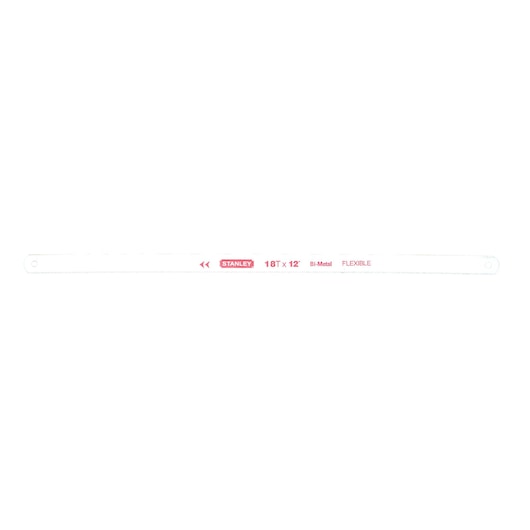 Stanley bi-metal flexible hacksaw blade, straight-on angle, 18T x 12 inch, white background