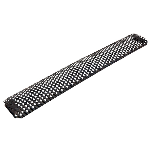 STANLEY 21-299A flat rasp with black metal body and coarse perforated surface, angled photo.