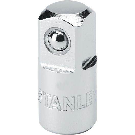 STANLEY 4-86-002 chrome socket adapter, cylindrical shape, front angle photo on white background.
