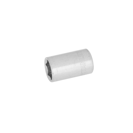 STANLEY 4-86-107 chrome socket, cylindrical, six-point design, photography angled on white background.