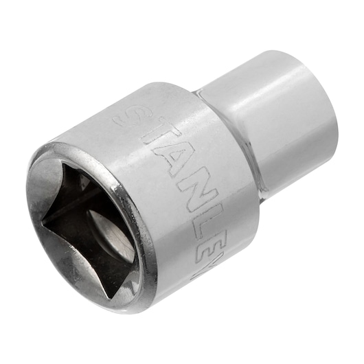 STANLEY 4-86-303 chrome socket, close-up angled view on white background, hand tool accessory.