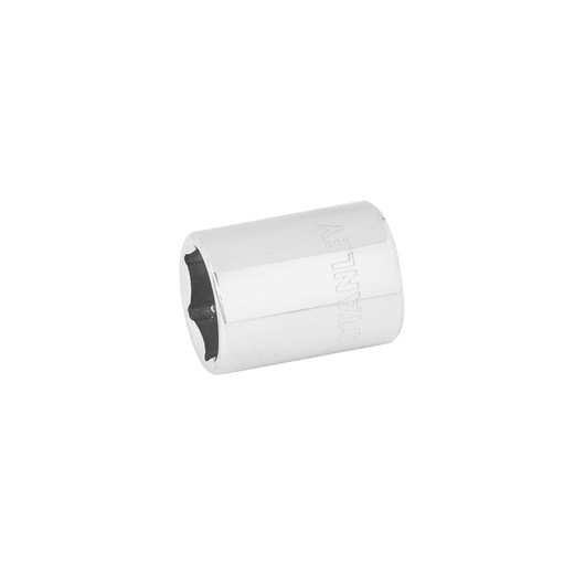 STANLEY 4-86-311 chrome socket, hexagonal interior, hand tool, angled side view on white background.