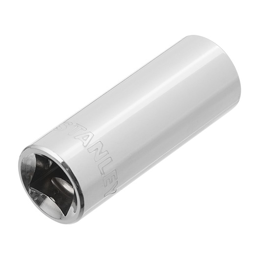 STANLEY 4-86-324 chrome socket, cylindrical hand tool, angled product photo on white background.