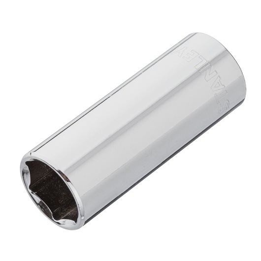 STANLEY 4-86-327 chrome deep socket, photography showing angled side view on white background.