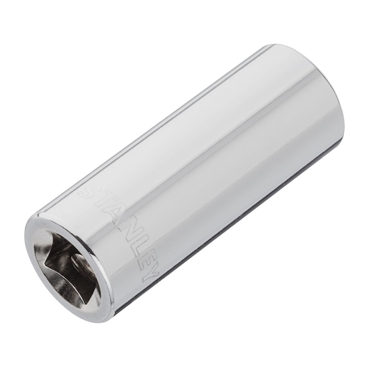 STANLEY 4-86-327 chrome socket, cylindrical tool shown angled on white background.