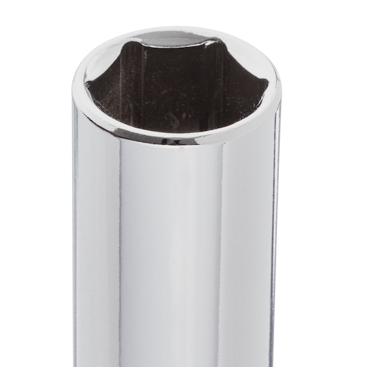 Photo of STANLEY 4-86-327 chrome socket, close-up view on white background, cylindrical design.