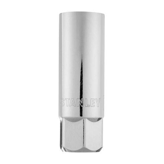STANLEY 4-86-380 chrome deep socket, product photography, front angle, white background.