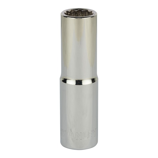 STANLEY 4-86-422 chrome deep socket, front angle, mechanic tool photography.
