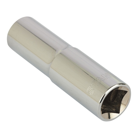 STANLEY 4-86-422 chrome deep socket tool, hexagonal head, photography on white background.