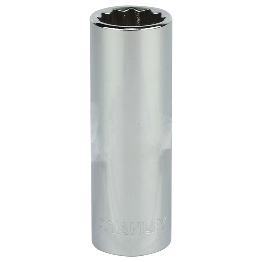 Stanley 4-86-427 chrome deep socket, front view, tool accessory for photography.