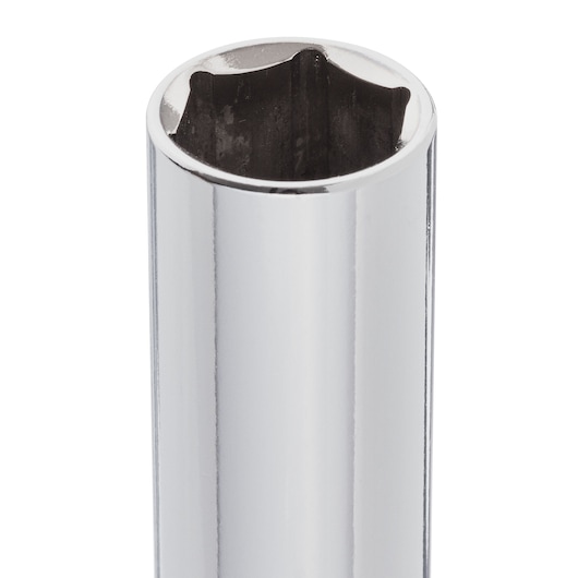 STANLEY 4-86-580 chrome socket, close-up front angle on white background, highlights six-point interior.