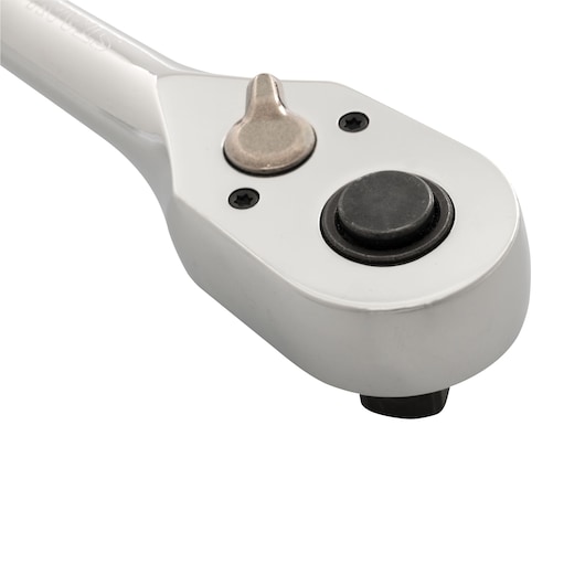 STANLEY 4-87-930 ratchet wrench head, silver finish, straight angle, close-up on white background.