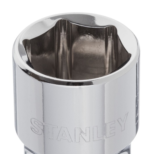 STANLEY 4-88-744 chrome socket close-up, photography of tool from front angle on white background.