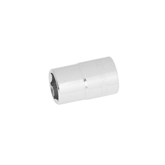 STANLEY 4-88-766 chrome socket, six-point design, photographed at an angle on a white background.
