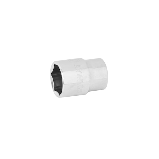 STANLEY 4-88-770 chrome socket, photography of a single 6-point socket shown on white background, angled view.
