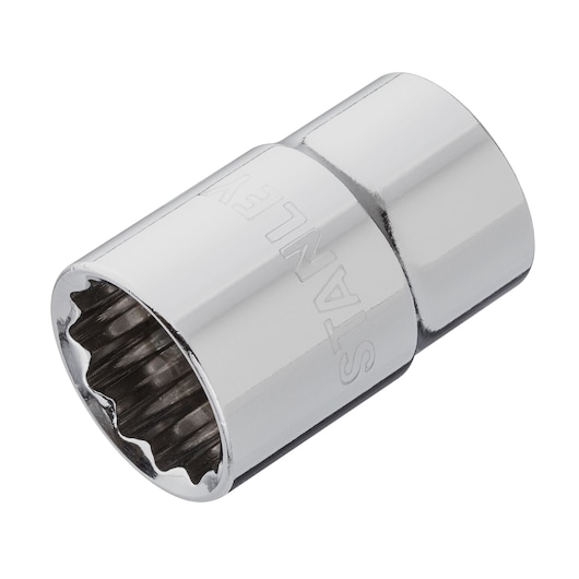 STANLEY 4-88-790 chrome socket, photography of twelve-point design tool on white background.