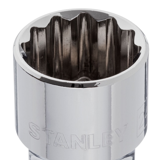 STANLEY 4-88-796 chrome socket close-up, showing twelve-point interior, photographed on white background.