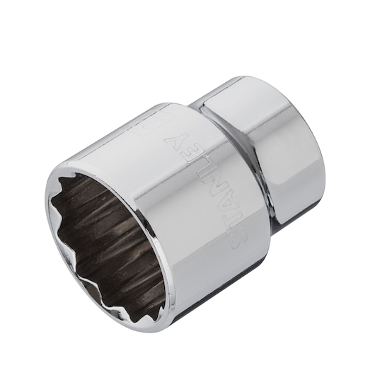 STANLEY 4-88-799 chrome socket, 12-point, close-up on white background, hand tool accessory.