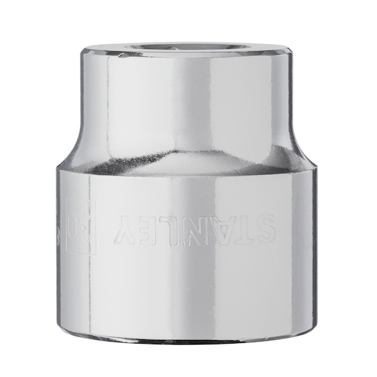 STANLEY 4-88-802 chrome socket, cylindrical hand tool, front angle on white background.