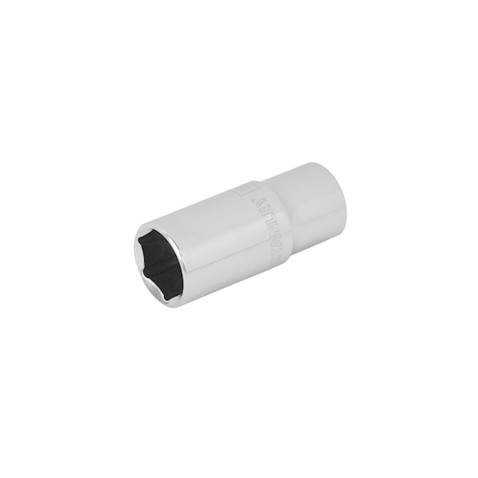 STANLEY 4-88-826 chrome socket, hexagonal, photography of hand tool on white background, angled view.