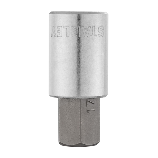 STANLEY 4-89-193 hex bit socket, metallic, size 17 mm, front view on white background.