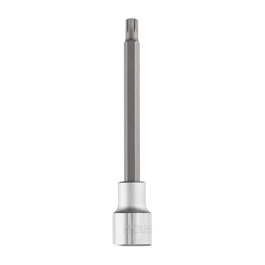 STANLEY 4-89-202 long silver Torx bit socket, product photography, front angle on white background.