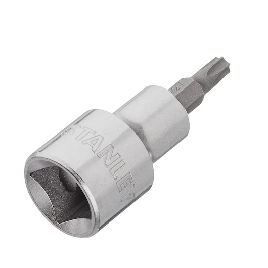 STANLEY 4-89-217 silver hex socket bit, product photography, angled view on white background.