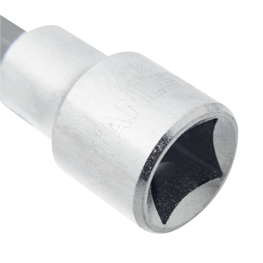 STANLEY 4-89-231 hex bit socket, silver metal, close-up angle on white background.