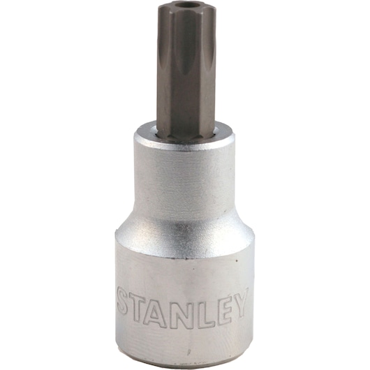 STANLEY 4-93-368 socket bit, silver and black, tool category, front angle, white background.