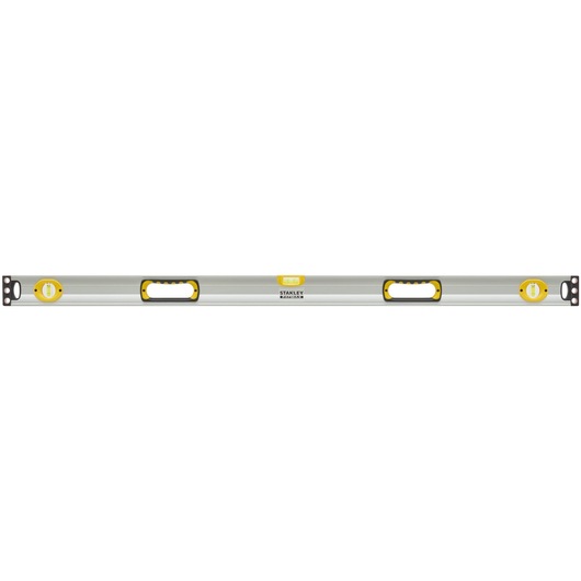 STANLEY 43-549 aluminum level, silver body with yellow accents, frontal product photo on white background.
