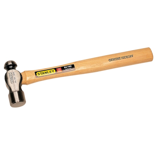 STANLEY 54-190 ball peen hammer with wooden hickory handle, product photography on white background.