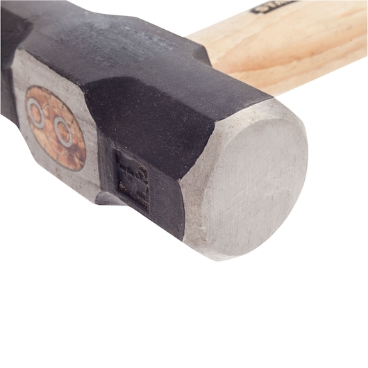 Photo of STANLEY 56-401 sledge hammer with black metal head and wooden handle, close-up on white background.