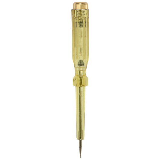 STANLEY 66-119-KR tester screwdriver with yellow transparent handle, straight-on angle, white background.