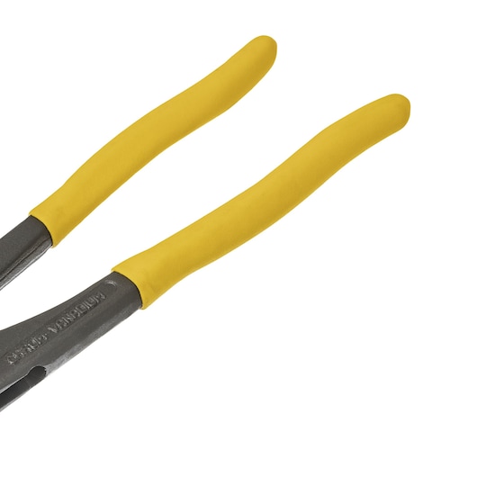 STANLEY 84-015 pliers with long yellow handles, side angle on white background.
