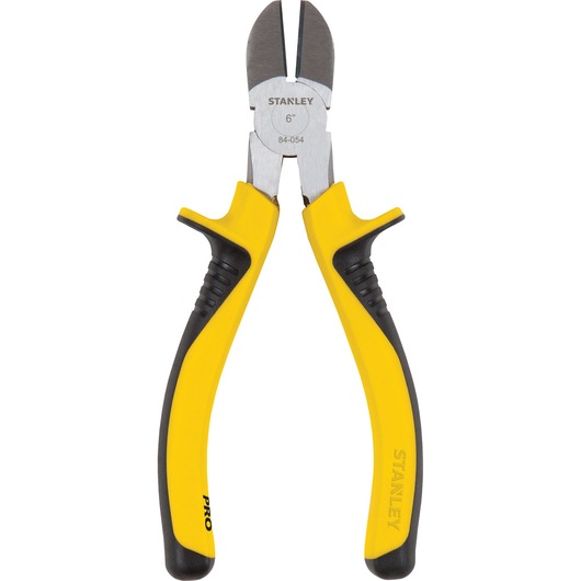 STANLEY 84-054LA diagonal cutting pliers with yellow and black handles, front view on white background.