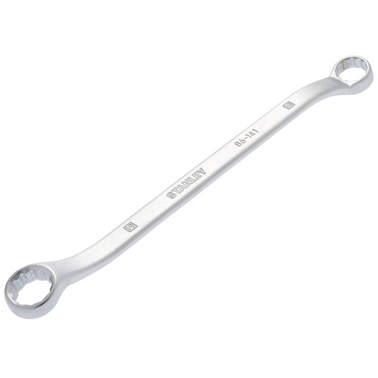 STANLEY 86-141 box end wrench, silver, photography on white background, product angled view.