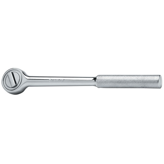 STANLEY 86-404 ratchet wrench with textured handle, tool category, side angle photo on white background.
