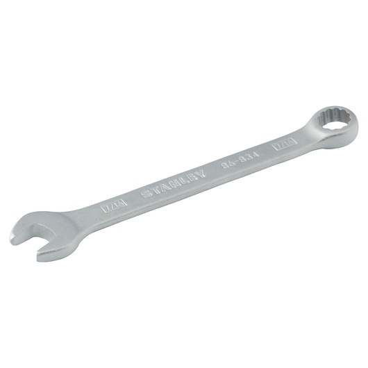 STANLEY 86-834 silver combination wrench, angled view, showing open and box ends.