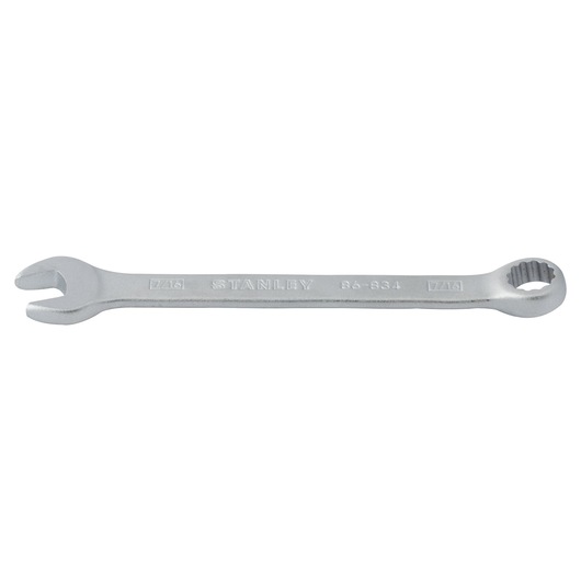 STANLEY 86-834 combination wrench, silver, front angle, 7/16 inch size.