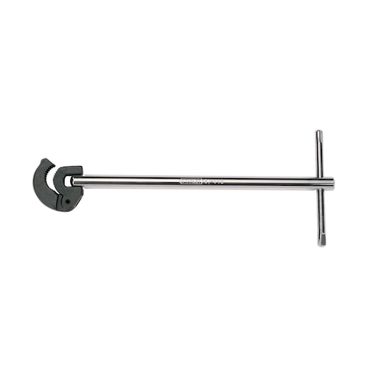 STANLEY 87-448 steel basin wrench with T-handle, side view on white background.