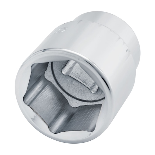 STANLEY 89-336 chrome six-point socket, close-up angle, showing interior grooves on white background.