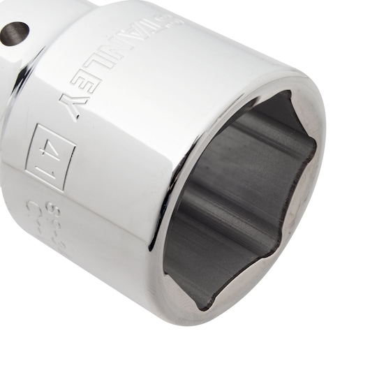 STANLEY 89-341 chrome socket, close-up angled view, photography of hand tool accessory.