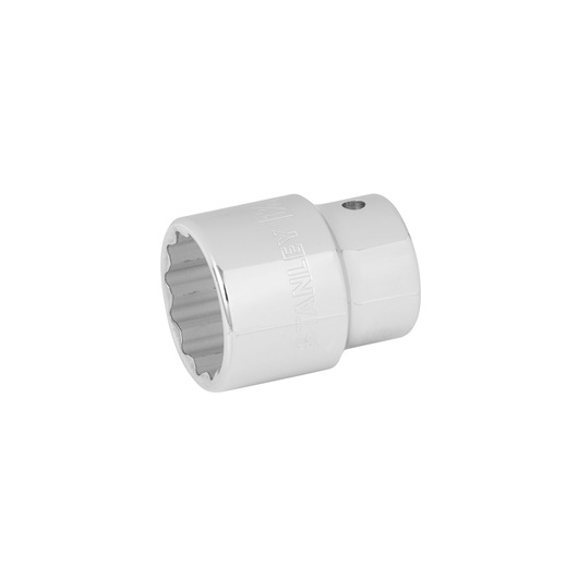 Photo of STANLEY 89-670 chrome socket, cylindrical hand tool accessory, white background, angled view.