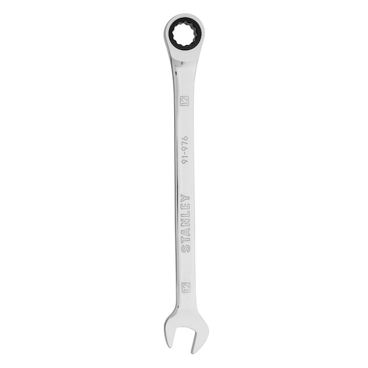 STANLEY 91-976 combination ratcheting wrench, chrome finish, straight view on white background.