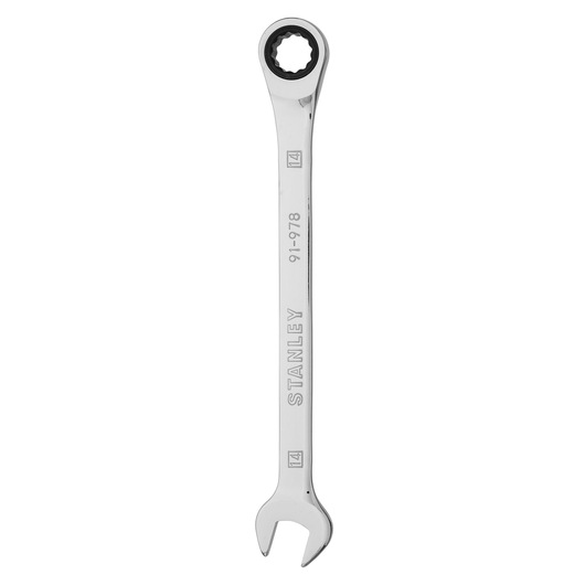 STANLEY 91-978 combination ratcheting wrench, chrome finish, front angled on white background.
