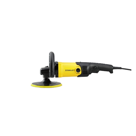 STANLEY SP137 photography of yellow and black corded polisher side view on white background.