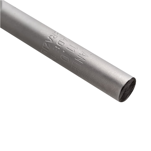 Photo of STANLEY STA53111C silver cylindrical welding rod with engraved markings, close-up angle.